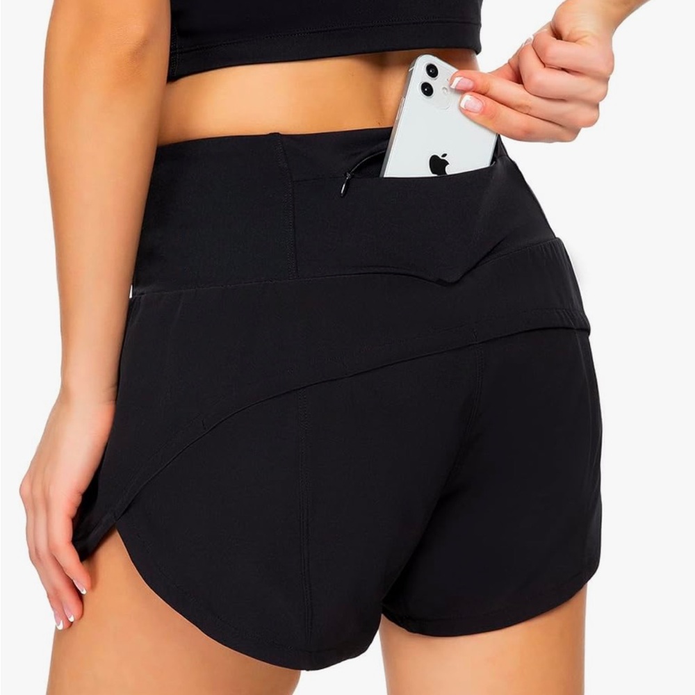 NEW gym / running Shorts mesh Liner High Waisted, Back Zipper Pocket 4" Black